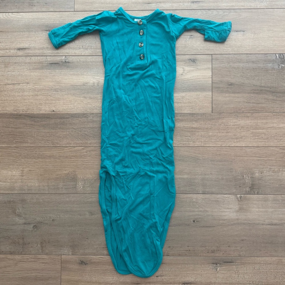 Lou Lou & Company teal newborn knotted gown